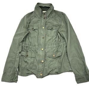 St. John's Bay Green Zip Up Button Down Drawstring Waist Military Cargo Jacket S